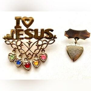 Lot- I Love Jesus Pin Avon, The Lords Prayer Our Father Brooch Vintage Religious